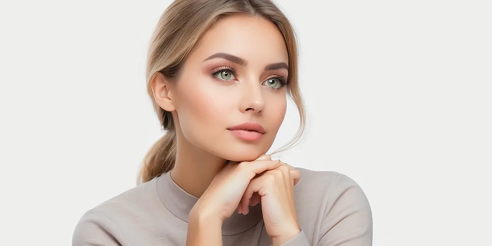 Cute thinking woman looking away isolated on white background